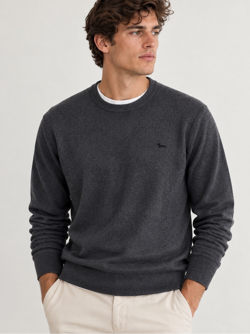 Harmont & Blaine Gray Sweater crew neck long sleeve knit charcoal grey medium M